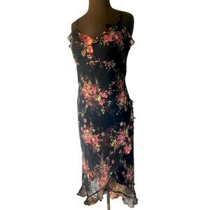 Vtg Floral Asymmetric Babydoll Slip Dress Womens 11 Fairy Dark Romantic Sundress